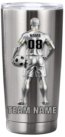 Personalisierter Name Fußball Tumbler Tassen, benutzerdefinierte Fußballspieler Edelstahl Tumblers Tasse mit Namen Nummer, Weihnachten Vatertag Geburtstag Fußballs Geschenk für Männer