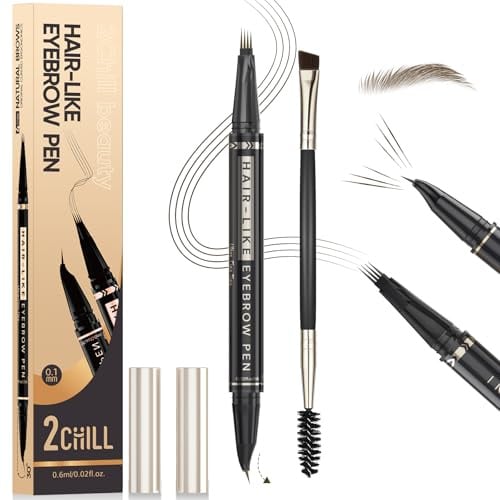2CHILL Matita per Sopracciglia Curva a 30°, Penna per Sopracciglia Professionale 2 in 1, Penna per Sopracciglia Waterproof a 4 Punte, Microblading Intenso per Donne, Trucco a Lunga Tenuta (Marrone