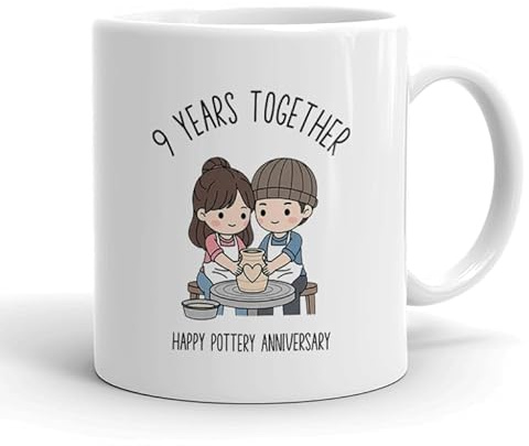 VIROSA 9 Years Pottery Anniversary Mug – 11oz Ceramic Coffee Cup Gift for Husband, Wife, Couples – Ninth Wedding Anniversary Present Idea, Romantic Keepsake