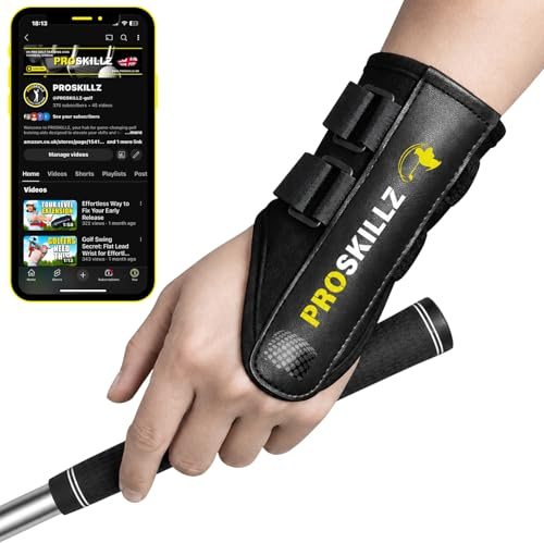 PROSKILLZ Golf Wrist Brace I Adjustable Wrist Training Aid for Correct Swing Posture, Muscle Memory & Stability I Support for Senior, Beginner, Left & Right-Handed Golfers (S/M)