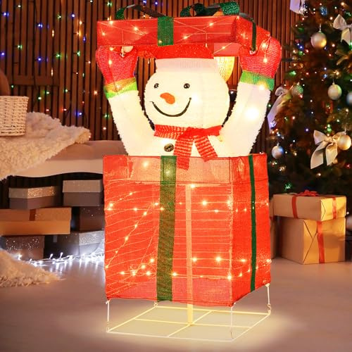 SOARS LED Schneemann in Geschenkbox 115cm, Weihnachtsdeko Outdoor groß mit 100 warmweißen LEDs, Weihnachtsfigur Weihnachtsdekoration wetterfest, Weihnachtsbeleuchtung für außen & innen