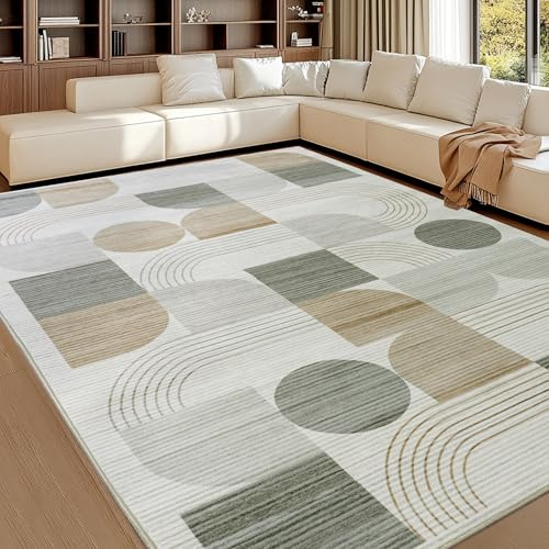 Calinline Teppich Wohnzimmer, Moderne Abstraktem Muster Wohnzimmerteppich, Beige 80x150 cm Kurzflor Wohnzimmer Waschbare Teppiche, Groß Carpet Wollteppich für Schlafzimmer Büro Esszimmer