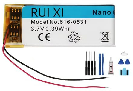 RUI XI Akku kompatibel mit iPod Nano6 6G 6. Generation MP3 Li-Polymer wiederaufladbare Nano 6 616-0531 3,7 V 330 mAh A1366 Akkus