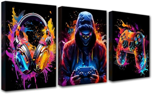 PIGPIGFLY Poster Set 30x40cm mit Rahmen, Leinwandbilder Gaming Graffiti, Wandbilder für Wohnzimmer Schlafzimmer