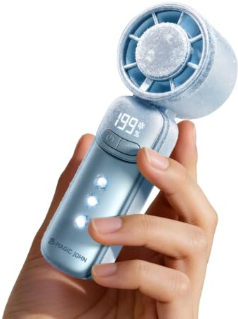 MAGIC JOHN Mini Handventilator mit Kühlung, 199 Lüfterstufen, bis zu 11h Laufzeit, USB-C Akku aufladbar, nur 139g – Tragbarer Mini Ventilator für Outdoor, Strand, Camping & Reise zubehör – Blau