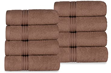 Superior Handtuch-Set, klassisch, lang, gekämmte ägyptische Baumwolle, ultraweich, saugfähig, 8-teilig, 40,6 x 76,2 cm, Mokka, 8-teilig