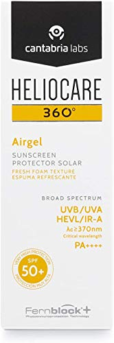 Heliocare 360º Airgel SPF 50+ - Crema Solar Facial Ligera, Fórmula Espuma, Frescura para Todo Tipo de Piel, Absorción Inmediata, Muy Alta Protección, 60ml