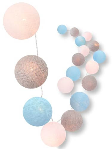 CREATIVECOTTON LED Lichterkette mit Cotton Balls inkl. Timer und Dimmer (20 Kugeln, Maritim)