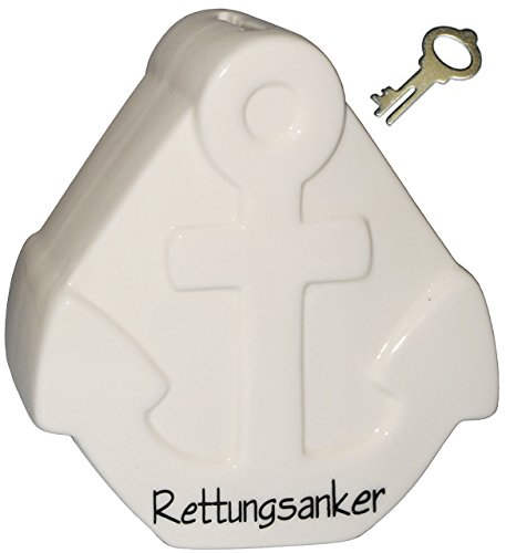 Spardose - Rettungsanker/Anker - mit Schlüssel und Schloss - weiß - stabile Sparbüchse aus Porzellan/Keramik - Sparschwein - ideal zum Bemalen & Bekle..