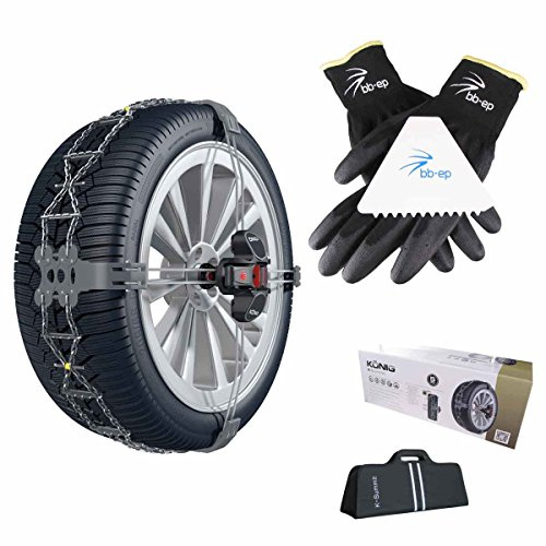 BB-EP Schneeketten Winter-Set - K-Summit Handschuhen und Eiskratzer - Zugelassen für Mercedes Benz GLC (X253) mit der Reifengröße 255/45 R20