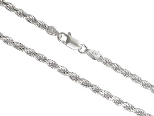 AKA Gioielli® - Damen Herren Kette 925 Sterling Silber Rhodiniert - 3mm Kordelkette - 50 cm lang
