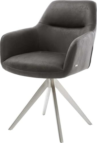 DELIFE Polsterstuhl Pejo-Flex Kreuzgestell kantig Edelstahl Mikrofaser Anthrazit Vintage Taschenfederkern