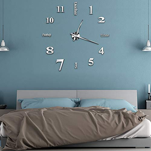 Ejoyous Orologio da parete 3D fai da te, senza cornice, moderno, grande, autoadesivo, in acrilico, con silenzioso, per soggiorno, camera da letto, ufficio