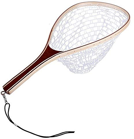 Porfeet Fischernetz, Holzgriff Gummi/Nylongewebe Fliegenfischen Kescher Catch Release Scoop