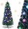 RELAX4LIFE Albero di Natale Artificiale 180cm con Luci in Fibre Ottiche e Addobbi: 1 Stella e 28 Fiocchi di Neve a LED, 220 Rami Folti e Realistici in PVC, Base Pieghevole in Ferro (180 cm)