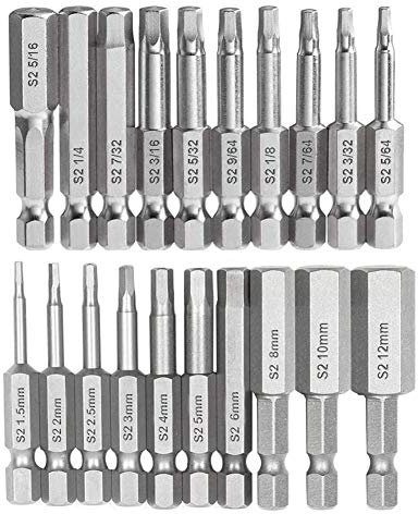 Saipor 20pcs Magnetic Hex Head Screwdriver Bit Set 1/4 Inch Hex Shank Inner Hexagon Head Screw Driver Drill Bits Allen Wrench Drill Bit Set 60mm Length (10pcs Metric & 10pcs SAE)