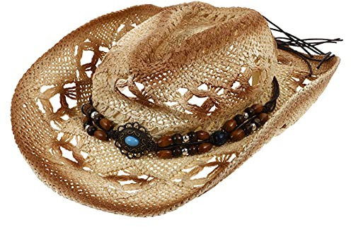 Cowboyhut Herren Damen Western Cowgirl Strohhut für Strand Camping Sommerhut Bohemian Beige