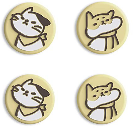 eXtremeRate PlayVital Lindos Agarres de Pulgar para Nintendo Switch/Lite/OLED - Tapas de Joystick de Silicona, Thumb Grips Antideslizantes para Joy-con, Diseño Plano (Gatito & Perrito-Amarillo Crema)