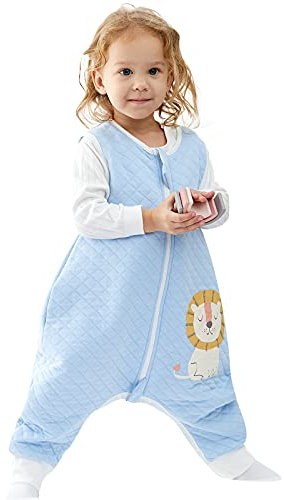 Duomiaomiao Schlafsack mit füßen 1.5 tog, Ganzjahres Schlafsack Baby Baumwolle, Schlafsack mit Beinen, Baby Schlafsack mit füß ganzjahres Unisex(75/Blauer Lowe)