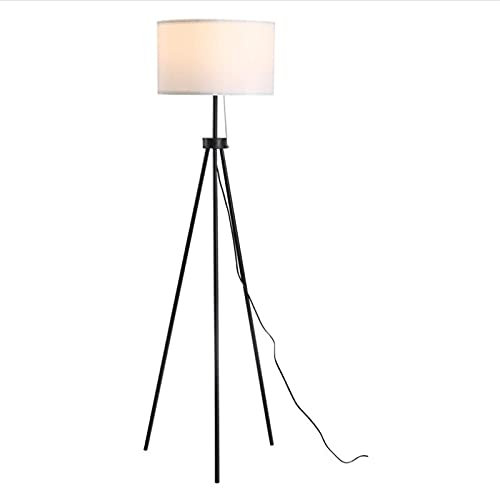 LED Tripod Floor Lamp Standing Tall Lamps with Grey Cylinder Shade and Pulling Switch Standard Lights for Reading Living Room Lounge Bedroom (Color : Black)