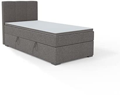FEDVE Boxspringbett 100x200 Dunkelgrau – Gandia Mini – Praktisches Bett mit Bettkasten Rechts – Gemütlich Kopfteil Bett mit Matratze – Einzelbett zum Schlafzimmer