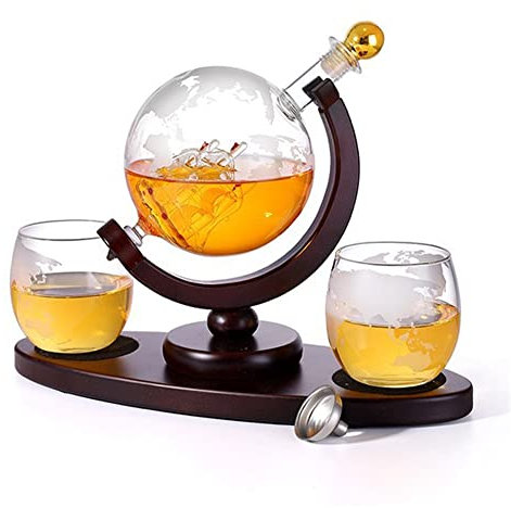 Globe Decanter Set – Carafe à Whisky Globe – Décanteur Whisky – Avec 2 Verres à Whisky – 900 ML – Transparent – Whiskey Decanter Globe 6sets