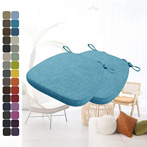 Kimgull 2er Set Stuhlkissen mit Bändern Bequeme Waschbare Rutschfestes Sitzkissen Ideal für zu Hause und Gartendekoration, viele Farben und Größen zur Auswahl (43x40x5CM See Blau)