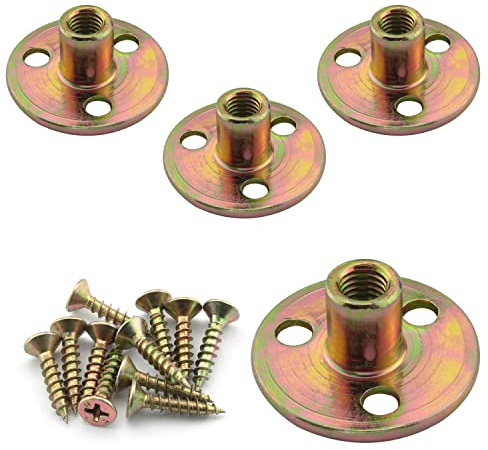 4pcs Furniture Mounting Plate Three-Hole Cylindrical Iron Plate Nut for Furniture Legs (M8 Metric Nut, 37mm Dia Plate, 16mm Height, 12mm Dia Rod)