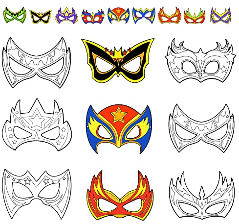 Hifot Superhelden Masken Kinder zum Ausmalen, Superhelden Masken zum Bemalen Kinder, Superhelden Party Cosplay Maske für Junge Spiele Bastelset Kindergeburtstag und Karneval Junge 9 Stück (kein Loch)