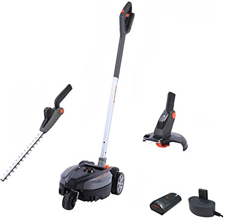 Yard Force iFlex Set with 23cm Cordless Lawnmower Mulching Blade, Hedge Trimmer Head and Grass - Multi-Rotating Handle - LM F24BN, LM F24BN-UK, Grey