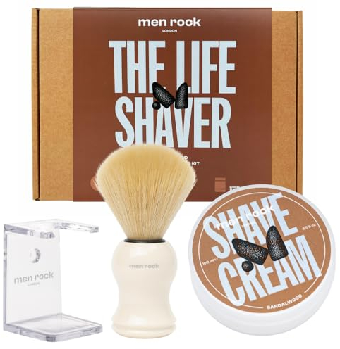 Men Rock The Life Shaver Sandelholz Rasierset Männer - Inklusive Rasiercreme, Synthetischem Rasierpinsel & Rasierpinselhalter