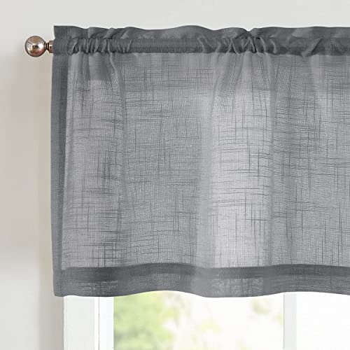 TOPICK Sheer Scheibengardine Grau Voile Bistrogardine Transparent Kurz Gardine Gaze Schals Fensterschal für Küche Wohnzimmer kleine Fenster Landhaus 1 Stück 130B x 40H(cm)