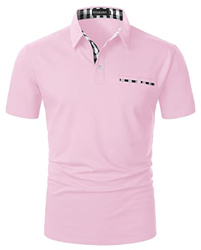 YCUEUST Cotone Polo Uomo Lattice Manica Corta Basic Tennis Golf T-Shirt Z-Rosa L