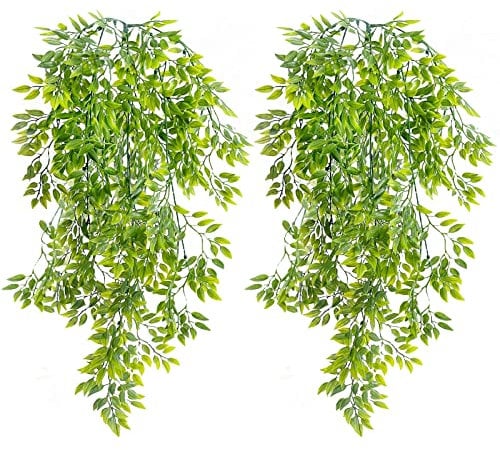 TUAKIMCE 2 Pack Artificial Hanging Plants, Plastic Fake Ferns Ivy Artificial Trailing Plant Decorative Greenery Fake Plants Indoors&Outdoors, Faux Plant for Living Room, Bedroom, Balcony, Garden