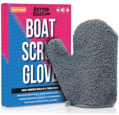 Boat Scrubbing Brush Glove, Heavy-Duty Deck and Hull Scrub Mitt for Floors, Aluminum, Pontoon, Marine and Fishing Boat Accessories
