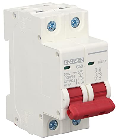 DC Miniatur Leitungsschutzschalter 2-polig 500V 50 Ampere 6000A-Schaltvermögen Schutzschalter für Gleichstrom Montage auf DIN-Schiene DC-Trennschalter Gleichstromversorgungssysteme Solar-PV