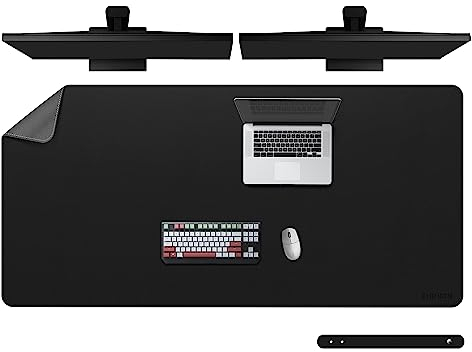 Chihein 140 x 70cm 4XL PU Leder Tischmatte (schwarz/grau), riesige Mauspad, doppelseitige Verwendung Schreibtisch Blotter für Gaming, Arbeit, Zuhause