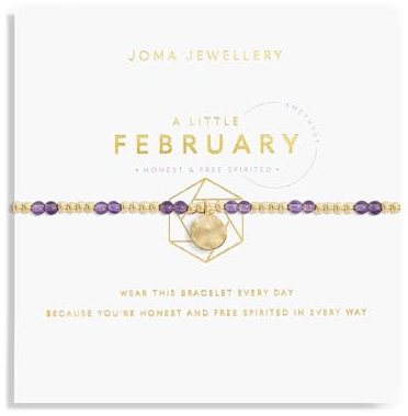 Joma Jewellery A Little Birthstone Gold FEBRUARY AMETHYST Bracelet | 17.5cm Stretch Adjustable Wrist Stacking Bracelet