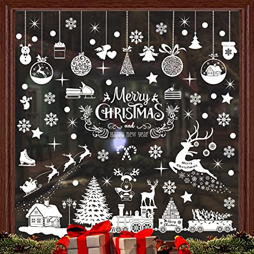236 Stück Fensterbilder Weihnachten, Schneeflocken Fensterdeko Weihnachtsmann Selbstklebend Fensterbilder für Weihnachts, Fensterfolie Winter pvc aufkleber Fenster Weihnachts deko (Weihnachten B)