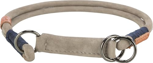 TRIXIE Zug-Stopp Hundehalsband BE NORDIC aus Leder L-XL grau – bequemes Hundehalsband für große & sehr große Hunde mit Zugbegrenzung - robust & elegant – 17150