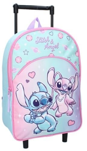 mybagstory - Sac à Dos pour Enfant Trolley Stitch - Rose/Bleu - Enfant - Ecole - Maternelle - Garderie - Fille - 33 cm - Bretelles réglables – roulettes – Idée Cadeau -