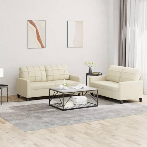 Homgoday 2-TLG. Sofagarnitur mit Kissen Loungesofa Couch Wohnzimmersofa Sofa Couch Couchgarnitur Doppelsofa Designsofa Moderner für Wohnzimmer Büro Creme Kunstleder