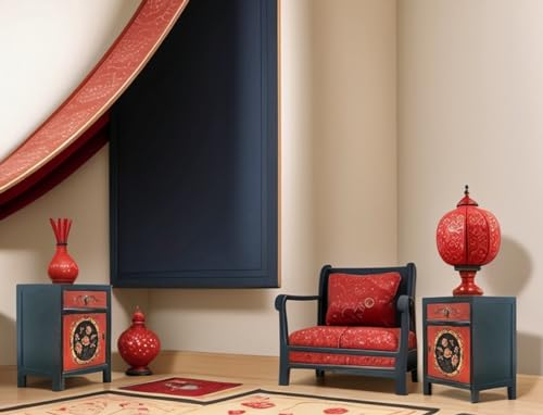 OPIUM OUTLET Möbel Nachtkästchen Nachttisch Nachtkommode Nachtschrank Schrank Kommode Vintage chinesisch asiatisch orientalisch handbemalt Holz komplett montiert schwarz-orange