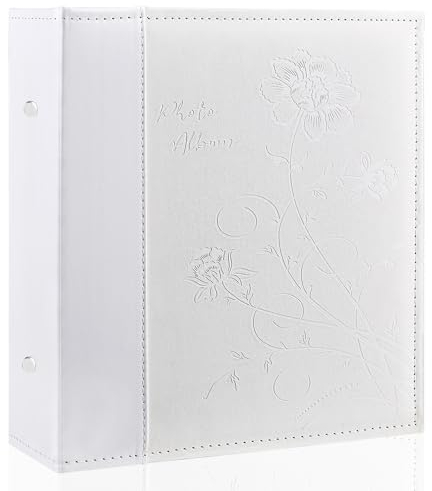 Miaikoe Fotoalbum 10x15 400 Fotos Slip in, große Kapazität Leder Cover Bilderalben hält 400 Vertikale 10x15cm Landschaftsfotos für Hochzeit Familie (Weiß)