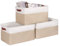 Syeeiex Large Fabric Storage Basket with Leather Handles, 3-Pack Large Baskets, Storage Baskets for Shelves, Foldable Baskets for Organizing Toys, Clothes, Office (White/Brown)