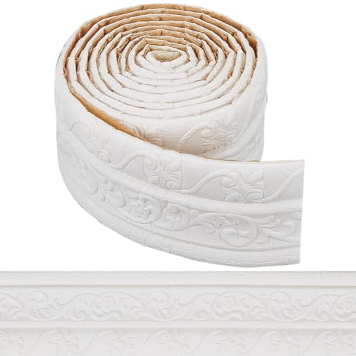 craspire 90 x 3-Zoll-Formteil, Abziehen Und Aufkleben, Flexible Schaumstoffverkleidung, Weiße Sockelaufkleber, Selbstklebende Tapetenbordüre, 3D-Klebstoff, Dekorative Wandkanten, Schaumstoff