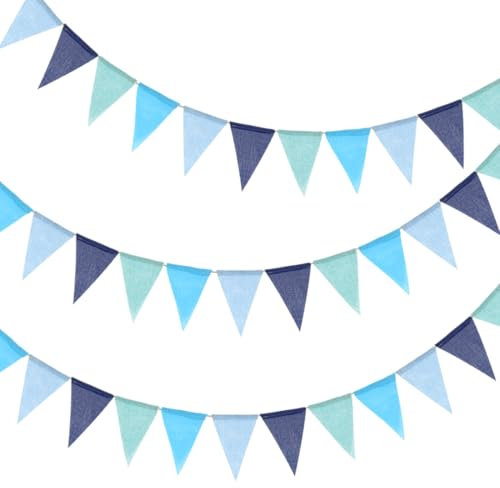 Wimpelkette Outdoor Blau, 3 Stück 4M Girlande Wimpelkette, Wimpelgirlande Wimpelkette Blau für Outdoor Geburtstag Babyparty Gartenparty Kinderzimmer Oktoberfest Deko
