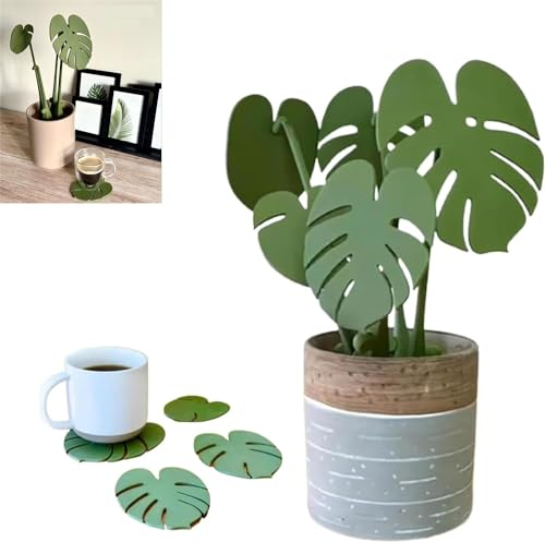 Monstera Untersetzer-Set, 3D-bedruckte Pflanzen-Untersetzer, Monstera-Untersetzer, magnetisch, magnetische Untersetzer, Blätter, kreative 3D-bedruckte grüne Blätter, Getränkeuntersetzer,