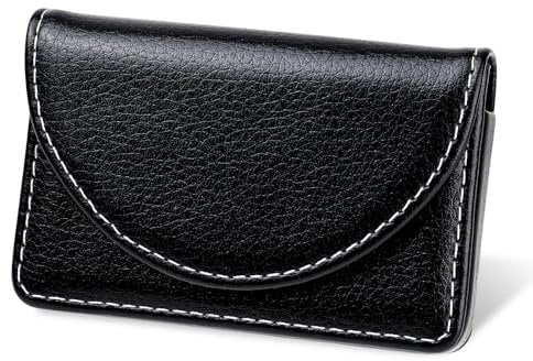 Tucnoeu 1 Stück Magnetischer Visitenkartenetui Leder Visitenkartenbox aus PU-Leder Magnetverschluss Visitenkarten Etui für Damen und Herren(Schwarz)
