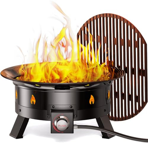 Ciays - Chimenea Grande de propano de 19 Pulgadas, fogata de Gas con Rejilla para Parrilla, Patas Plegables, Ganchos de Manguera, Soporte para Tanque de propano, Cubierta y Correa de Transporte,